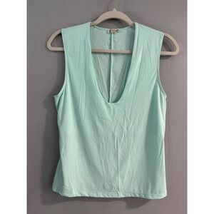 Free People Women's Sleeveless Tank Top Plunge V-Neck Mint Green Casual Blouse L